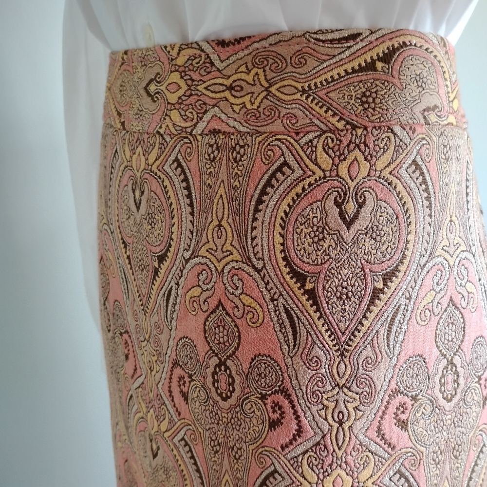 Talbots Cotton Silk Tapestry Brocade Pencil Skirt Pastel Pink Metallic Size 14P - Picture 7 of 16